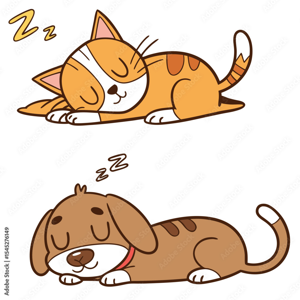 Naklejka premium Lazy Cats and Dogs – Funny Mood Sticker Vectors 