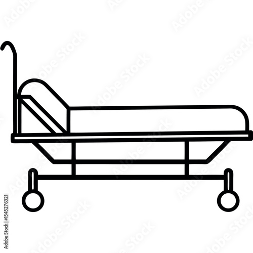 Hospital Bed Profile View Elevated Headrest Black Line Art