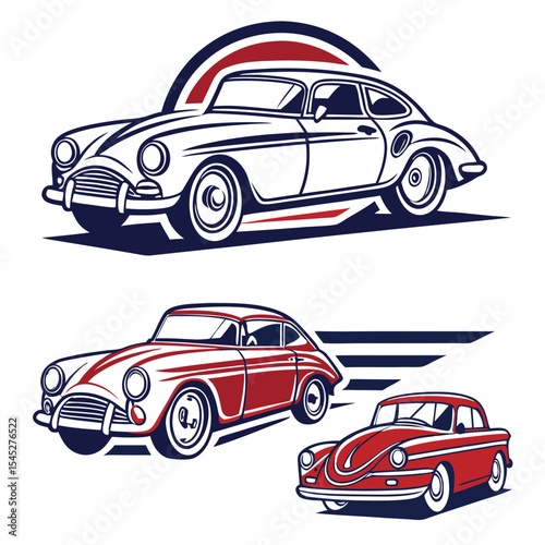 Retro Car Club Logos – Vintage Vector Stickers
