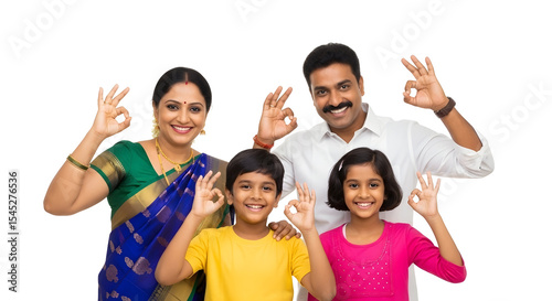 Happy Family Making Ok Sign Together Smiling for the Camera Transparent Background