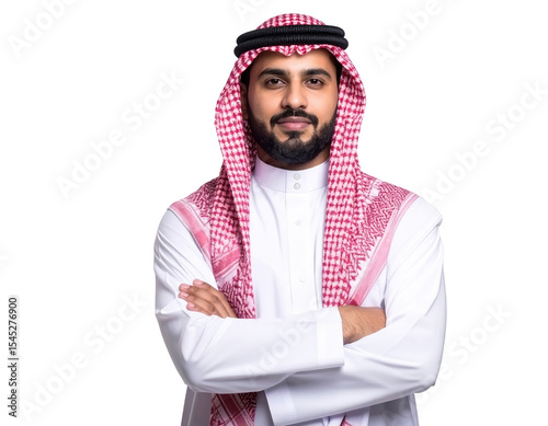 Confident Arabian Man in Traditional Attire with Arms Crossed
