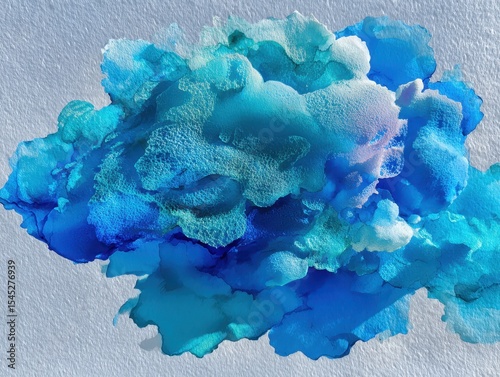 Abstract fluid art showcasing a vibrant blend of blue and turquoise hues creating a mesmerizing swirling cloud-like effect on a textured background.