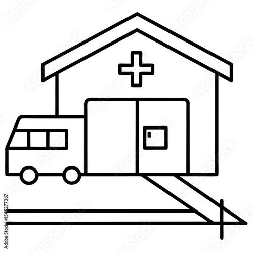 Hospital Emergency Unit Ramp Access Black Line Drawing