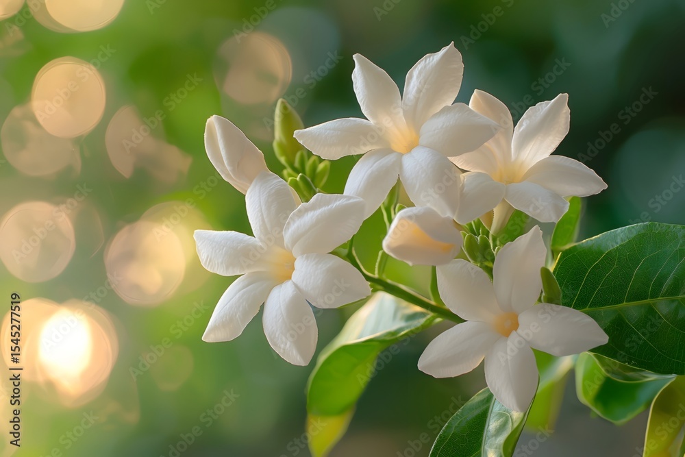Obraz premium A night-blooming jasmine in the courtyard, with soft petals and a gentle background