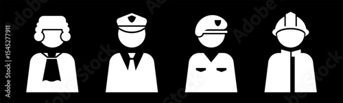 Judge, Police, Soldier, Firefighter icon set illustration vector.