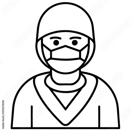Line Art Black and White Masked Surgeon Icon monochrome