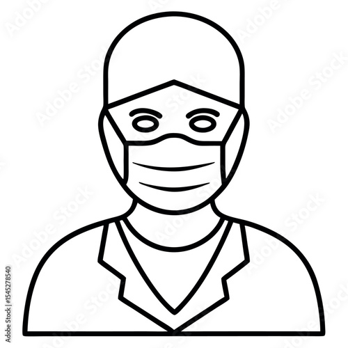 Line Art Masked Medical Person Wearing Scrubs illustration