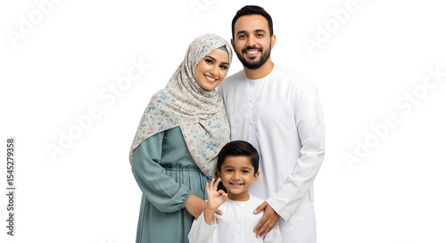 Smiling Family Wearing Traditional Clothing Posing Together Transparent Background