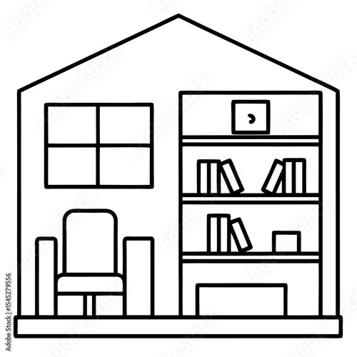 Line Drawing Medical Office Bookshelves Chair Computer