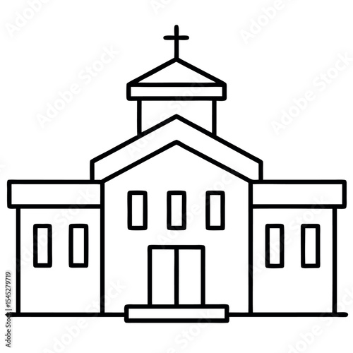 Line Drawing Minimalist Church Building Black White Simple Architecture