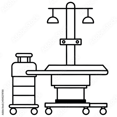 Line Drawing Operating Room Table Surgical Cart Lights