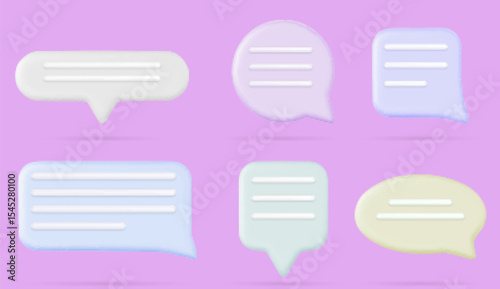 Realistic set of 3d speech boxes isolated on background vector illustration of round square rectangle oval shape dialogue boxes with shadows blank white message comment frames for social media
