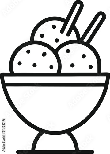 Ice Cream Scoop in Bowl Line Icon 