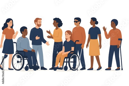 Diverse Disabled People Community Set – Flat Vector Illustration

