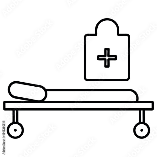 Line Vector Illustration Hospital Bed Medical Plus Sign