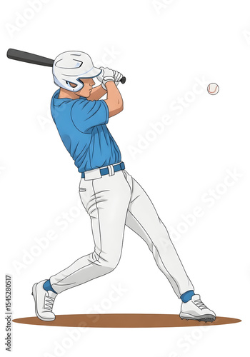 Baseball Player Swinging Bat at Ball Illustration on Black