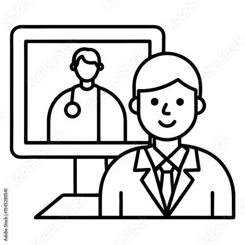 Line Vector Doctor Video Conference Telemedicine online consultation