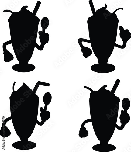 Milkshake Character with Spoon smiling cute silhouette vector illustration