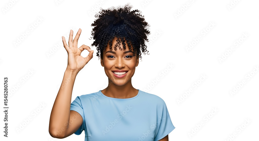 Smiling Woman Gesturing Okay Sign with Hand on Transparent Background Smiling Woman Gesturing Okay Sign with Hand on Transparent Background