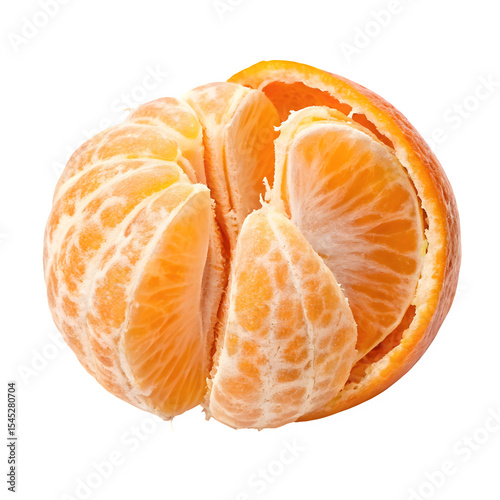 Peeled mandarin orange with segments isolated on transparent background