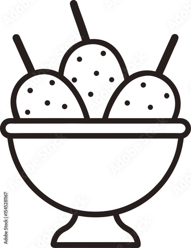 Ice Cream Scoop in Bowl Line Icon 
