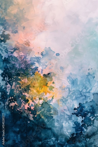 In watercolor painting, transparent colors flow on the paper