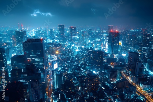 In the night scene of the city, the lights twinkle like stars