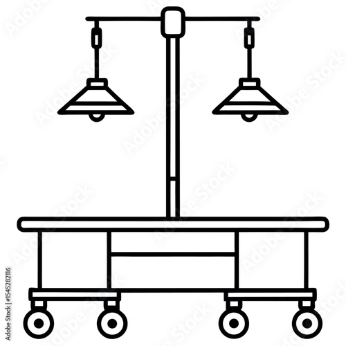 Outline Drawing Surgical Table Two Lamps operating room
