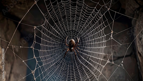 The poisonous spider species is waiting on its web and is a beautiful design example
