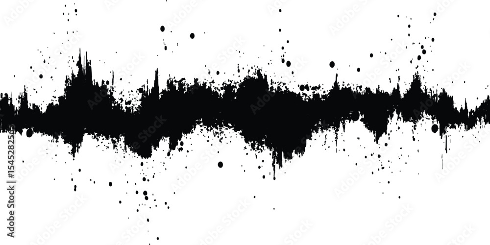 Obraz premium Black audio wave illustration. Vector brush grunge texture rough black scratches splatter grunge distressed background.