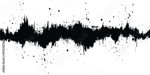 Black audio wave illustration. Vector brush grunge texture rough black scratches splatter grunge distressed background.