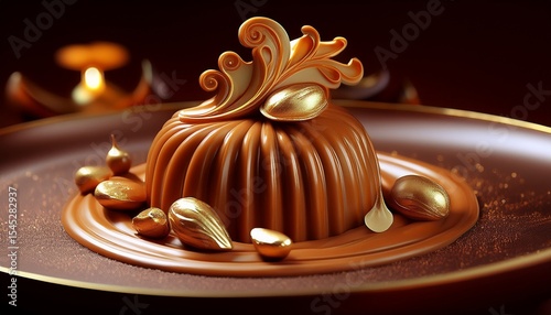 chocolate caramel blend nutty richness molecular gastronomy culinary masterpiece sweet elegance gourmet creation delicate texture rich indulgence flavor fusion refined confection