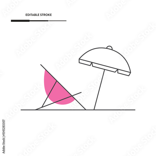 Sunbed And Beach Umbrella Icon Vector Design.