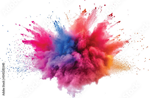 Bright rainbow paint color powder festival explosion burst isolated white background. Colorful vibrant rainbow Holi paint color powder explosion with bright colors isolated transparent background
