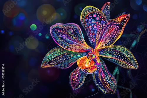 Vibrant psychedelic orchid flower closeup