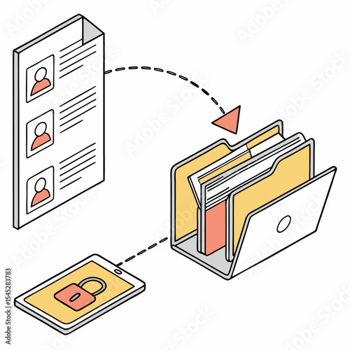 Isometric Flat Vector Illustration of Secure File Management and Data Storage