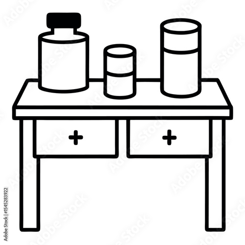 Pharmacy Tabletop Three Containers Plus Symbols Drawers