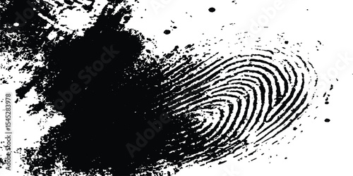 Black fingerprint grange on a clean white background. Simple and clear biometric design with ample caption space for identity, security, or authentication concepts and themes.