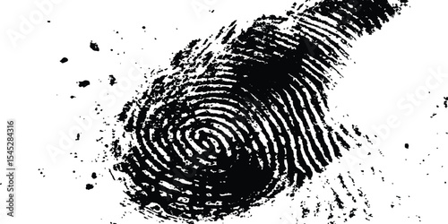 Black fingerprint grange on a clean white background. Simple and clear biometric design with ample caption space for identity, security, or authentication concepts and themes.