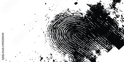 Black fingerprint grange on a clean white background. Simple and clear biometric design with ample caption space for identity, security, or authentication concepts and themes.