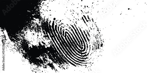 Black fingerprint grange on a clean white background. Simple and clear biometric design with ample caption space for identity, security, or authentication concepts and themes.