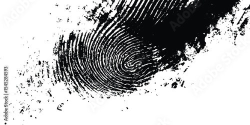 Black fingerprint grange on a clean white background. Simple and clear biometric design with ample caption space for identity, security, or authentication concepts and themes.