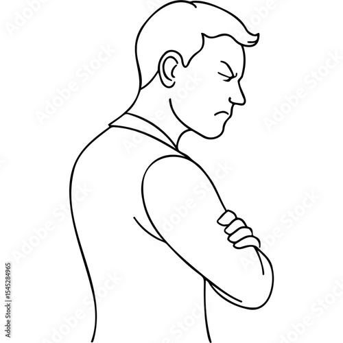 Man turning away in anger with crossed arms and frown  