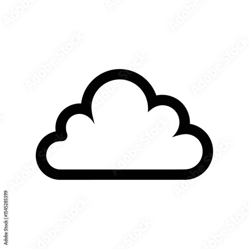 A simple black outlined cloud illustration on a white background in minimalist style design icon