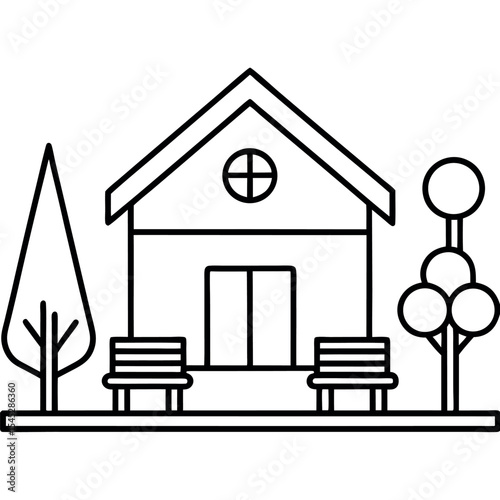 Simple Line Drawing Community Healthcare Center Garden Benches Trees