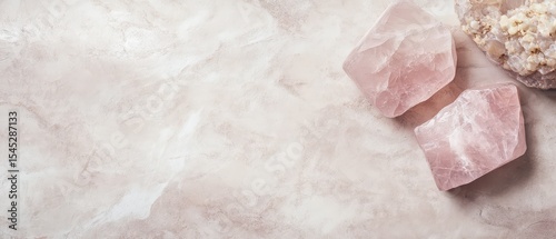Beautiful rose quartz crystals on a soft surface