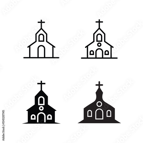 minimalist and bold church icon set in line and solid styles religious vector symbols on white background.