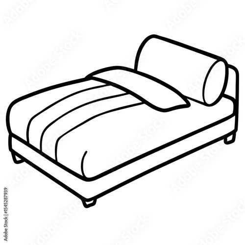 Single Bed Folded Blanket Simple Mattress Design Line Art
