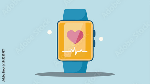 Illustration of a smart watch with heart rate monitor on display against a light blue background