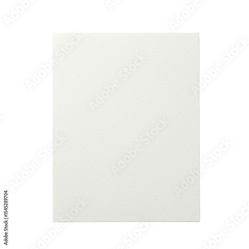 Single, pristine A4 or 9x12 inch heavy stock watercolor paper, cold press texture, natural fibers, sharp edges, flat lay on transparent background, shadowless studio lighting. Concept of raw material